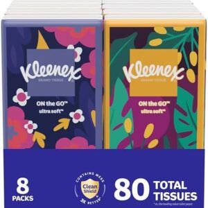 Kleenex On-The-Go Facial Tissues, 8 On-The-Go Packs, 10 Tissues per Box, 3-Ply (80 Total), Packaging May Vary