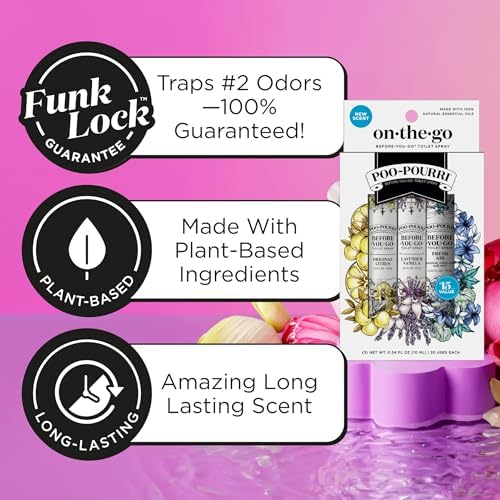 Poo-Pourri Before-You-Go Toilet Spray, Travel Essentials, .34 Fl Oz, In A Pinch Variety 3 Pack, Each Up to 20 Uses, On-The-Go Bathroom Odor Deodorizer with Essential Oils, TSA Approved Size, 3 Scents - Image 3