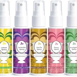 Travel Size Toilet Spray, Air Freshener Spray for Bathroom Deodorizer, Travel Essentials Variety - Lemon, Lavender, Vanilla, Peony, Eucalyptus