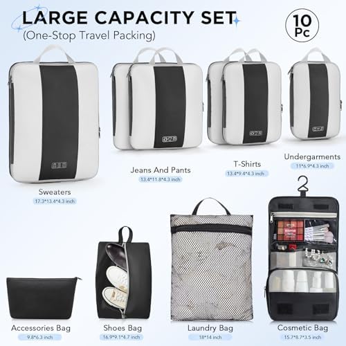 10 Set Compression Packing Cubes for Travel Essentials,Compressible Expandable Packing Cubes for Suitcase,OlarHike Luggage Organizer Bags for Travel,Handy Helper for Organizing Clothes(Black) - Image 2