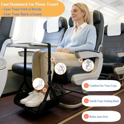Foot Hammock for Plane Travel - Portable Adjustable Airplane Foot Hammock with Memory Foam - Hardboard, Prevents Feet Clashing, Relieves Swelling - Travel, Office Essentials - Image 3