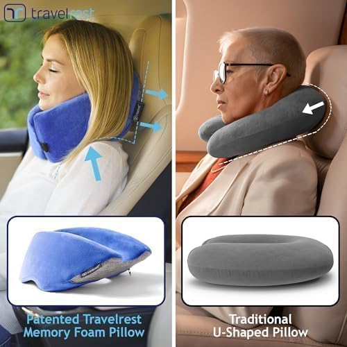 TRAVELREST Nest Neck Support Pillow - Travel Essentials, Memory Foam, Compact Travel Pillow for Long Flights, Plane Sleeping Accessories, Comfortable, Compact, Washable, Attaches to Luggage - Blue - Image 8