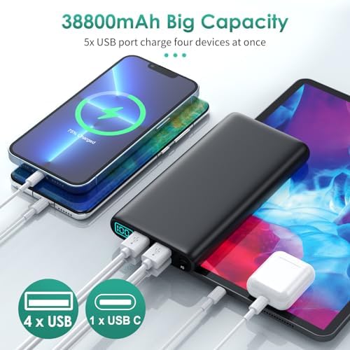 Portable Charger 38800mAh Power Bank with 5 Outputs & 2 Inputs,PD USB C In&Out Fast Phone Charging External Battery Pack Backup,Travel Essential Outdoor for iPhone 17/16/15,Android Samsung Galaxy etc - Image 2