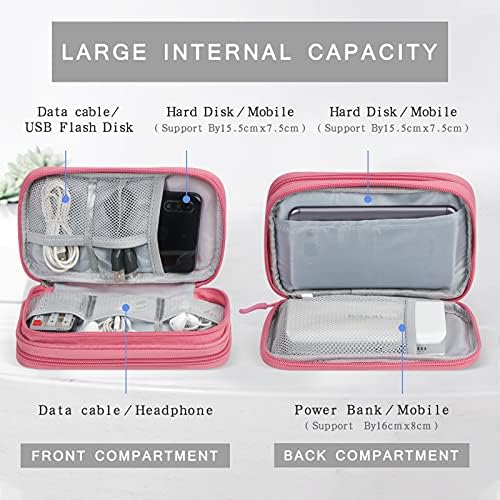 Skycase Electronic Organizer Travel Case - Waterproof Travel Cord Pouches for Organization, Cable Organizer, All-in-One Double Layers Storage Bag for Accessories, Charger, Cable, Pink - Image 3