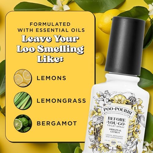 Poo-Pourri Before-You-Go Toilet Spray, Original Citrus, 2 Fl Oz, Up to 100 Uses, Bathroom Odor Deodorizer with Essential Oils for Home or Work, Travel Essentials, TSA Approved Size, Lemon Bergamot - Image 6