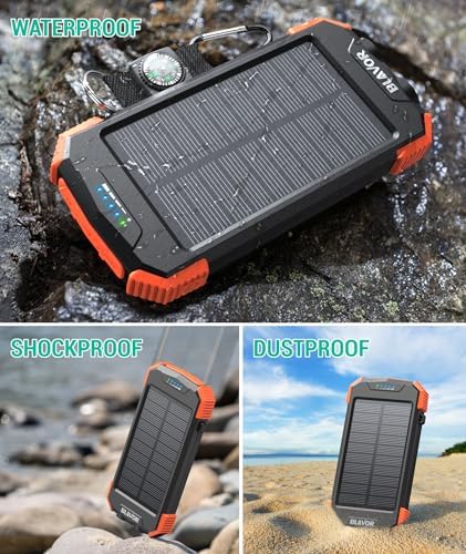 BLAVOR Solar Power Bank 10,000mAh, Portable Wireless Charger, 20W Fast Charging External Battery Pack with USB C for Cell Phones, Solar Panel Charging with Dual Flashlight for Camping - Image 6