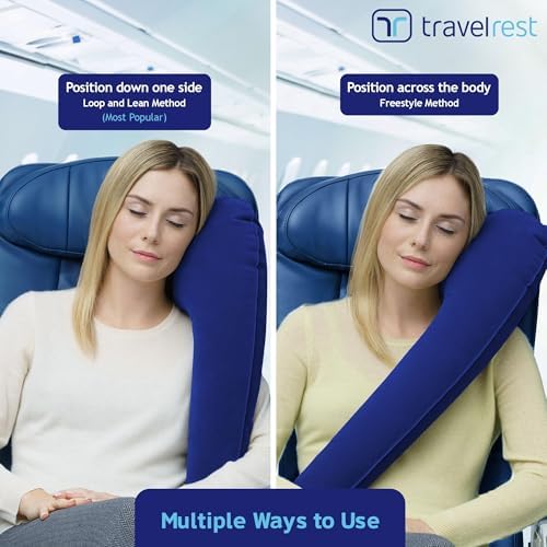 TRAVELREST Ultimate Travel Pillow & Body Pillow - Headrest, Auto, Bus, Train, Office Napping, Camping, Wheelchairs, Comfort and Support, Rolls Up, Straps to Airplane Seat & Car - Blue - Image 6