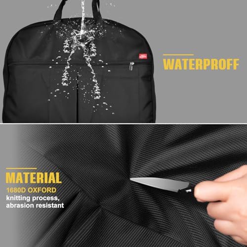 SLEEPING LAMB Heavy Duty Garment Bag for Travel, 43''Waterproof Suit Bag for Men Travel and Foldable Carry On Garment Bag for Hanging Clothes with Large Pocket in Business Trip, Black - Image 3