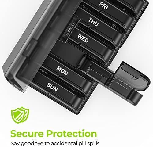 AUVON XL Weekly Pill Organizer 2 Times a Day, Pill Box 7 Day with One-Side Large Openings for Easy to Use, Black Privacy Protection AM PM Pill Case for Medication, Vitamins, Fish Oils, Supplements - Image 4