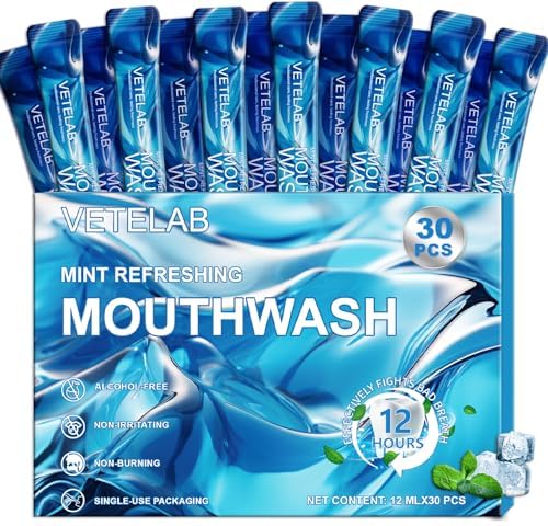 Travel Size Toiletries Mouthwash Packets - TSA-Approved Mini Mint Mouthwash for Adults, Alcohol & Fluoride-Free Oral Care for Air Travel Gifts, Dates & Office, Individually Wrapped (Pack of 30)