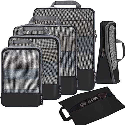 BAGAIL 4 Set/6 Set/8 Set Compression Packing Cubes Travel Accessories Expandable Packing Organizers (Half Mesh, 6-Black)