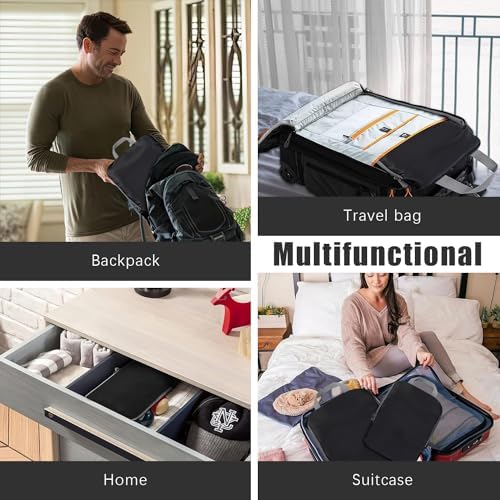 4 Set Compression Packing Cubes Travel - Travel Accessories Expandable Packing Organizers for Carry On - Essentials Luggage Bags - Black - Image 7