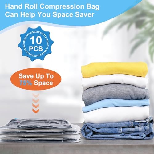 10 PCS Compression Bags for Travel Essentials, 3 Sizes Space Saver Bags, No Vacuum or Pump Needed, Roll Up Vacuum Packing for Clothing Storage, Cruise Accessories, Luggage & Home Organizers - Image 2