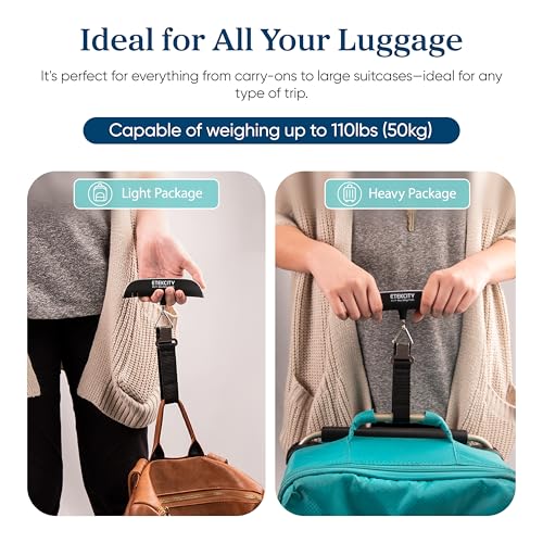 Etekcity Luggage Scale, Travel Essentials, Digital Suitcase Weight Scales for Travel Accessories, Hanging Baggage Scale with Temperature Sensor, Rubber Paint, 110 Pounds, Battery Included, Blue - Image 7