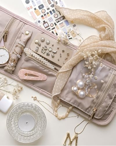 BAGSMART Travel Jewelry Organizer Case Foldable Small Jewelry Roll for Journey Rings, Necklaces, Earrings, Bracelets,Mini,Soft Pink - Image 8