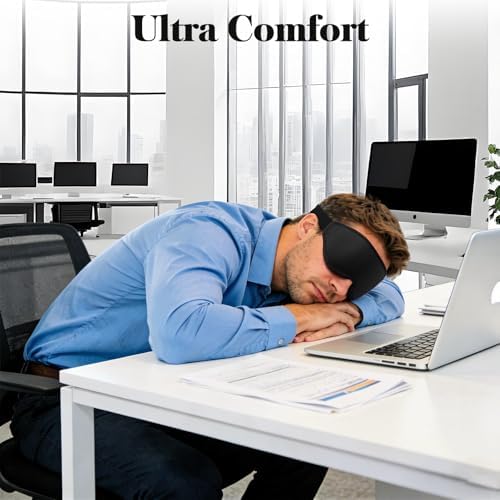 3D Eye Mask Sleep Mask for Men & Women, 100% Pressure-Free & Light Block-Out Eye Mask for Sleep with Easy Adjustable Strap, Night Eye Cover for Travel, Black - Image 4