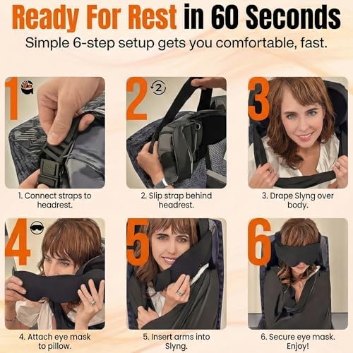 3-in-1 Airplane Sleep Support System - Integrated Plane Sleeping Accessories with Memory Foam Long Haul Flight Pillow, Adjustable Travel Eye Mask, and Blanket-Like Body Sling - Fits in Carry On - Image 5