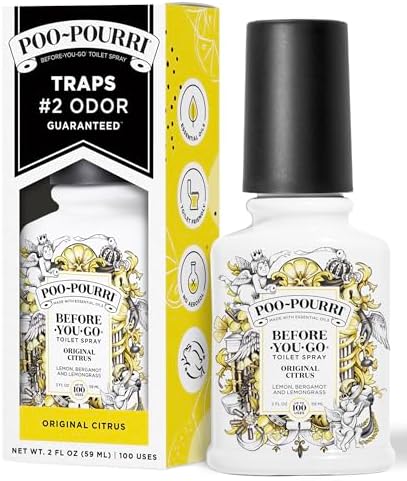 Poo-Pourri Before-You-Go Toilet Spray, Original Citrus, 2 Fl Oz, Up to 100 Uses, Bathroom Odor Deodorizer with Essential Oils for Home or Work, Travel Essentials, TSA Approved Size, Lemon Bergamot