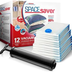 Spacesaver Variety Vacuum Storage Bags for Comforters, Blankets & Clothes – Sealed Compression Bags with Hand Pump – Space Saver Bags for Bedding,Travel & Organization - 3S, 3M, 3L & 3XL - Pack of 12