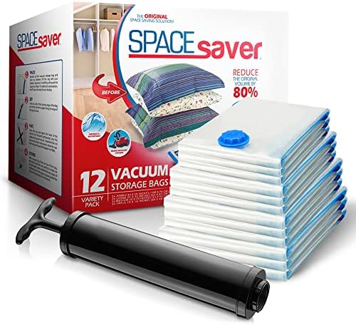 Spacesaver Variety Vacuum Storage Bags for Comforters, Blankets & Clothes – Sealed Compression Bags with Hand Pump – Space Saver Bags for Bedding,Travel & Organization - 3S, 3M, 3L & 3XL - Pack of 12