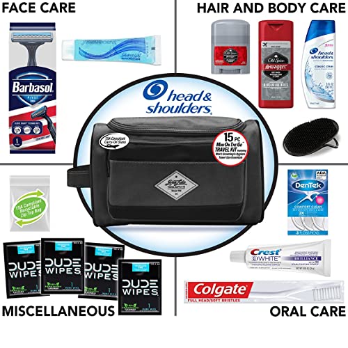 Convenience Kits International Men's Premium 15-Piece Kit wth Travel Size TSA Compliant Essentials, Featuring: Head & Shoulders Dandruff Shampoo Classic Clean and Palm Scalp Brush in Black Dopp Bag - Image 3