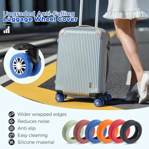 8 Pcs Upgrade Luggage Wheel Covers, Carry On Luggage Suitcases,Wear-Resistant, Anti-Noise, Silicone Wheel Protective Covers for 2-2.4" Spinner Wheel,Essential Travel Accessories (Blue) - Image 2