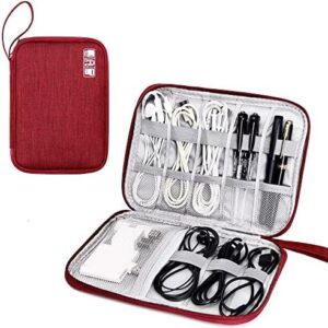 SELLYFELLY Travel Electronics Organizer Portable Cable Organizer Bag for Storage Electronic Accessories Case for Cord,Phone,Charger,Flash Drive (Wine Red)
