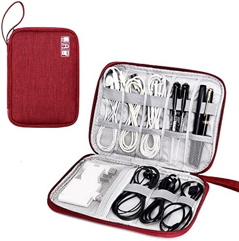 SELLYFELLY Travel Electronics Organizer Portable Cable Organizer Bag for Storage Electronic Accessories Case for Cord,Phone,Charger,Flash Drive (Wine Red)