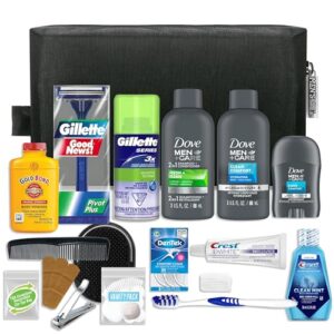 Convenience Kits International Men’s Premium 20-Piece Kit with Travel Size TSA Compliant Essentials, Featuring: Dove Men & Care Products in Black Dopp Bag