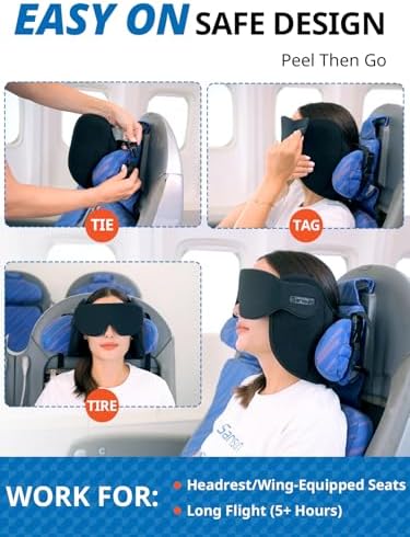Upgraded Travel Pillow, U-Shaped Airplane Head Strap for All Heights, 360° Support, 3D Sleep Mask, 100% Light Blocking, Long Flights Essentials Headrest, Stop Bobblehead, Black - Image 7