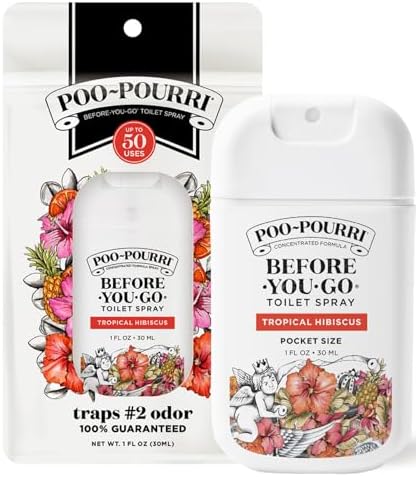 Poo-Pourri Before-You-Go Pocket Toilet Spray, Travel Essentials, Tropical Hibiscus, 1 Fl Oz, Up to 50 Uses, On-The-Go Bathroom Odor Deodorizer with Essential Oils, TSA Approved Size, Hibiscus, Apricot - Image 3