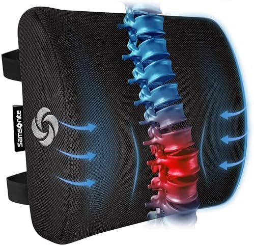 Samsonite Memory Foam Lumbar Support Pillow for Office Chair, Gaming Chair, or Automotive Use, Ergonomic Back Cushion, Home Office Essentials for Sitting Comfort and Posture Relief Back Support