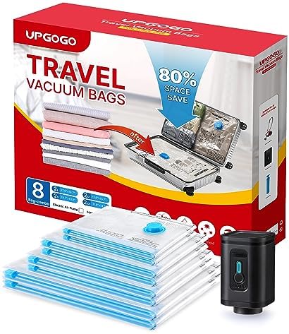 Travel Vacuum Bags with Portable Electric Pump (Combo 8 Pack)