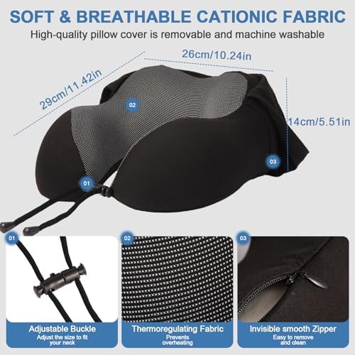 Travel Neck Pillow with 100% Light-Blocking Hood – Ergonomic Memory Foam Support Pillow for Airplane, Long Flights, Road Trips, Office and Car, Full Head and Neck Support with Skin-Friendly Cover - Image 6