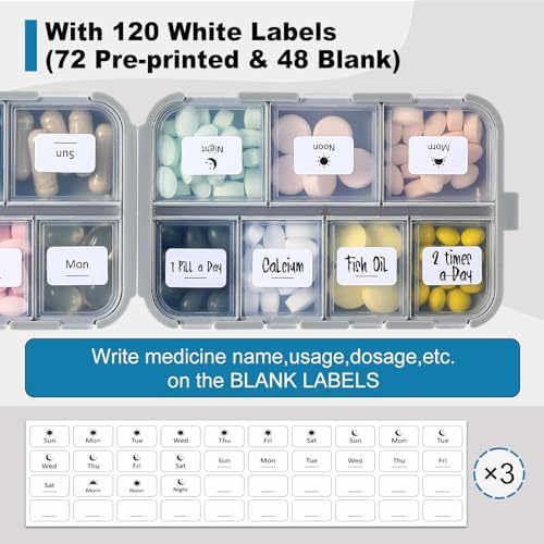 LANDNEOO 14 Grids Pill Organizer Box with Labels, Travel Medication Holder Dispenser Case Kit, Pocket Daily Pharmacy Container for Fish Oil Vitamin Supplement Storage, Khaki Pink Grey, 3 Pack - Image 5