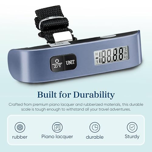Etekcity Luggage Scale, Travel Essentials, Digital Suitcase Weight Scales for Travel Accessories, Hanging Baggage Scale with Temperature Sensor, Rubber Paint, 110 Pounds, Battery Included, Blue - Image 4
