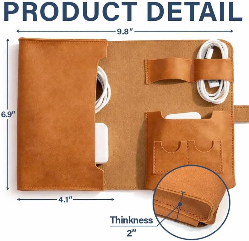 Personalized Leather Cable Organizer Bag - Custom Travel Tech Pouch for Cords & Chargers, Electronics Organizer, Airport & Flight Essentials Gift for Men & Women - All My Travel Crap - Image 4