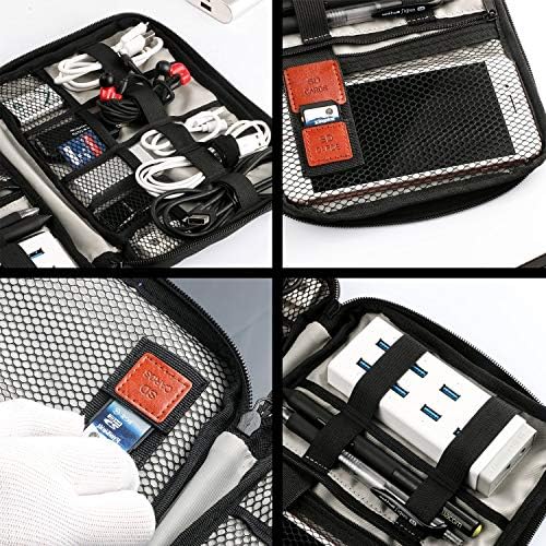 Travel Cable Organizer Bag Double Layer Waterproof Portable Electronic Accessories Organizer for USB Cable Cord Phone Charger Headset Wire SD Card with 10pcs Cable Ties(Grey) - Image 3