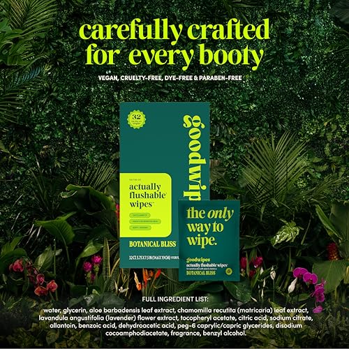 goodwipes Flushable Wipes - Individually Wrapped Butt Wipe for On-the-Go Adults - Portable Mini Wipes - Travel Essentials - Sewer & Septic Safe - Botanical Bliss, 32 Count (1 Pack) - Image 7