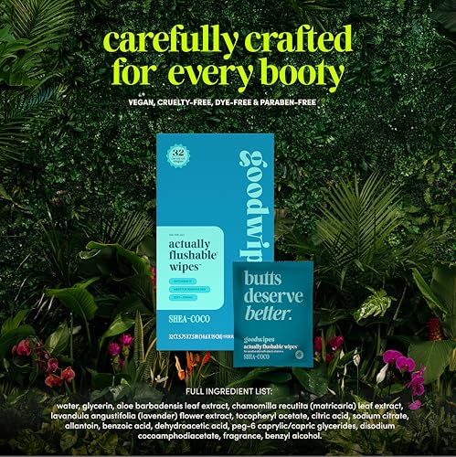 goodwipes Flushable Wipes - Individually Wrapped Butt Wipe for On-the-Go Adults - Portable Mini Wipes - Travel Essentials - Sewer & Septic Safe - Shea-Coco, 32 Count (1 Pack) - Image 7