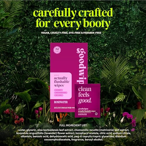 goodwipes Flushable Wipes - Individually Wrapped Butt Wipe for On-the-Go Adults - Portable Mini Wipes - Travel Essentials - Sewer & Septic Safe - Rosewater, 32 Count (1 Pack) - Image 7