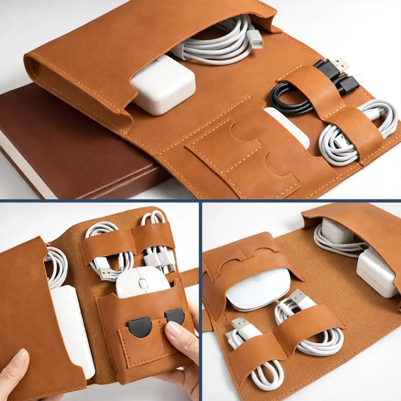 Personalized Leather Cable Organizer Bag - Custom Travel Tech Pouch for Cords & Chargers, Electronics Organizer, Airport & Flight Essentials Gift for Men & Women - All My Travel Crap - Image 5