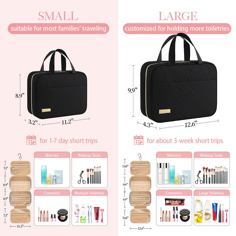 HOTOR Travel Toiletry Bag - Hanging Toiletry Bag for Women & Men, Makeup Bag/Big Comparment, Waterproof for Travel Accessories, Travel Essentials, Medium, Black - Image 3