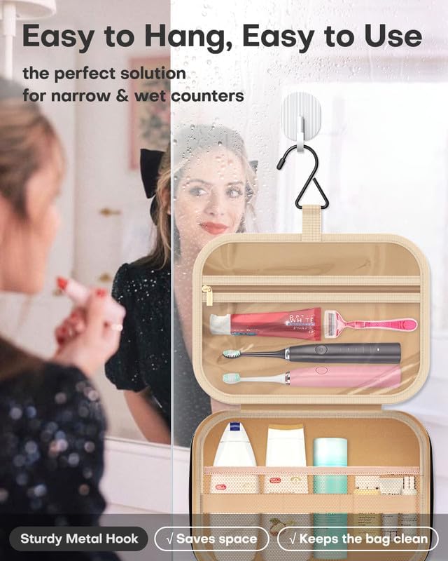 HOTOR Travel Toiletry Bag for Women & Men, Waterproof Makeup Bag with Hanging Hook and Multiple Pockets, Cosmetic Bags for Women, Travel Essentials, 11.2'' x 3.2'' x 8.9'', Black - Image 3